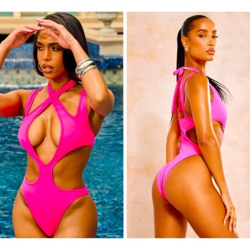 Brand new pretty little thing hot pink swimsuit one Pc. Cross sz 4 nwt